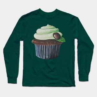 Mint Chocolate Cupcake Painting (no background) Long Sleeve T-Shirt